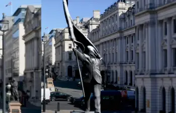 Estatua creada por Bansky ubicada en Waterloo Place en Londres. Foto: captura de video
