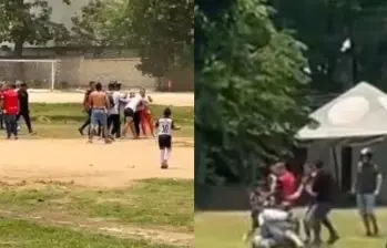 Mientras los niños menores de 10 años trataban de seguir el juego con normalidad, los padres de familia se estaban agrediendo en las gradas. Foto: Captura de video redes sociales