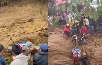 Una adulta mayor fue rescatada de la avalancha en Bello. FOTOS: Capturas de video 