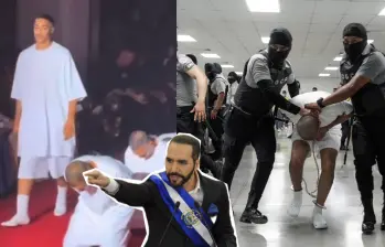 Nayib Bukele respondió al desfile celebrado en la Semana de la Moda en París donde modelos vistieron como presos de El Salvador. Fotos: Getty Images y captura de video