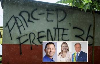 Imagen de referencia de un graffiti del Frente 36 de las Farc. Adelante, los alcaldes amenazados. Foto: Andrés Camilo Suárez Echeverry e imagen tomada de redes.