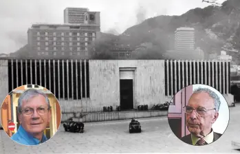 A la izquierda: magistrado Hernando Tapias. Derecha: magistrado Reynaldo Arciniegas, sobrevivientes del holocausto del Palacio de Justicia. Foto: redes sociales, captura de pantalla y Colprensa