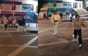 Hombres armados con cuchillos de carnicero y machetes desataron el terror en una zona comercial del norte de Bogotá. Fotos: captura video
