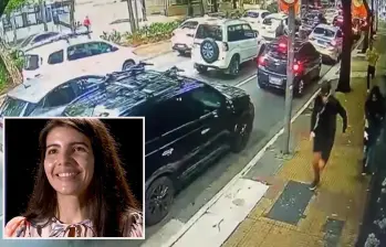 Adelante, la viceconsul en Sao Paulo Claudia Ortiz Vaca. Atrás, el momento en el que recibe un disparo. FOTO: imágenes tomadas de redes rociales