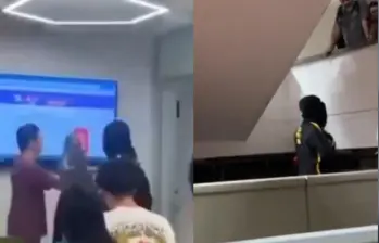 Encapuchados ingresaron a la Universidad Industrial de Santander con el fin de alterar el desarrollo de las clases. Un profesor y un grupo de estudiantes se opusieron. Fotos: capturas de videos