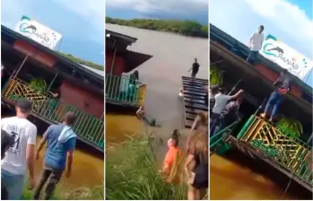 Los clientes, que se encontraban en el gastrobar, buscaron desesperadamente salir de la embarcación mientras esta se hundía. FOTOS: Captura de video