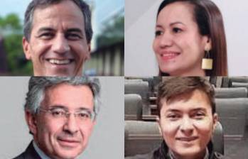 De izquierda a derecha: Rafael Nieto, senador electo del Centro Democrático; Carolina Corcho, senadora electa del Pacto Histórico; Enrique Gómez, senador electo de Salvación Nacional; y Luis Rúa, “Elefante Blanco”, senador electo de Alianza por Colombia. Foto: Colprensa.