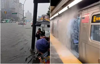 Vías que parecen ríos y el metro subterráneo lleno de “cascadas” es lo que se observa por estos días lluviosos en Nueva York. FOTOS: Capturas de video 