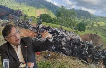 El presidente Gustavo Petro habló sobre nuevas hipótesis de cómo fue derribado el helicóptero en Amalfi, Antioquia. Foto: composición El Colombiano - cortesía Gobernación de Antioquia