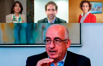 De izquierda a derecha, Olga Lucía Acosta, Mauricio Villegas y Bibiana Taboada. Abajo: Leonardo Villar, miembros de la Junta Directiva del Banco de la República. FOTOS: CORTESÍA Y COLPRENSA