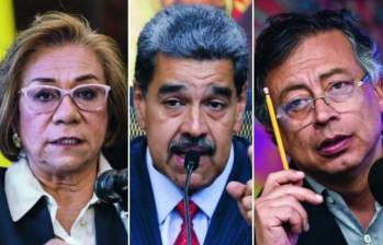 De izquierda a derecha: Rosa Villavicencio, canciller de Colombia; Nicolás Maduro, dictador de Venezuela; Gustavo Petro, presidente de Colombia. FOTOS: AFP Y COLPRENSA