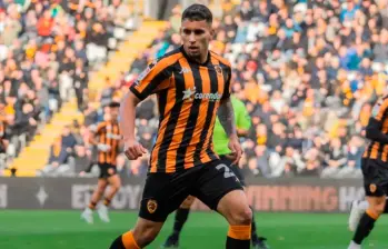 El volante colombiano Gustavo Puerta ha disputado 25 partidos de la segunda división del fútbol inglés con el Hull City. FOTO: TOMADA DEL X DE @HULL CITY 