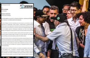 Adelante: Carta enviada por el Movimiento Sinergia. Atrás, evento del sábado en el que estuvo presente el presidente Petro. FOTO: Cortesía e imagen tomada de redes.