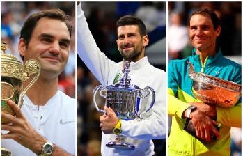 Roger Federer (izquierda), Novak Djokovic (centro) y Rafael Nadal (derecha), los 3 integrantes del Big-3. FOTOS: X Wimbledon, USOpen y RolandGarros