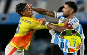 Richard Ríos y Nicolás Otamendi terminaron a los golpes y con insultos el duelo entre Argentina y Colombia por la Eliminatoria. FOTO AFP