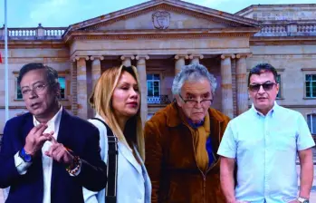 De izquierda a derecha: el expresidente Gustavo Petro, la exconsejera para las regiones Sandra Ortiz, el exdirector de la DNI Jorge Lemus y el esmeraldero asesinado “Pedro Pechuga”, que se habría reunido con Petro más de una vez. FOTO: Colprensa y El Colombiano 