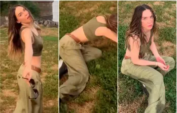 Belinda estaba cantando cuando corría y de repente... se fue al suelo. FOTO: Captura de video @belindatok