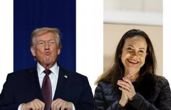 A la izquierda, Donald Trump, presidente de Estados Unidos; a la derecha, María Corina Machado, líder opositora de Venezuela y reciente galardonada con el premio Nobel de Paz. Foto: Getty/Afp.