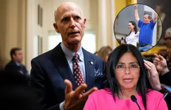 Rick Scott le lanzó una dura advertencia a la presidenta interina Delcy Rodríguez por la recaptura de Juan Pablo Guanipa. Fotos: Getty Images y AFP