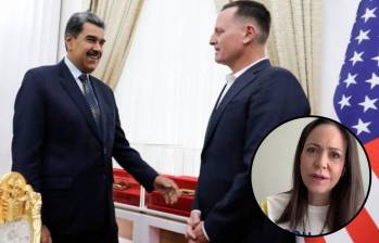 María Corina Machado se refirió a la reunión entre el enviado de Trump y Nicolás Maduro en Caracas. FOTOS: AFP y Colprensa