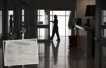 Adelante, la denuncia interpuesta ante la Fiscalía. Atrás, imagen de referencia de un hospital de la ciudad. Foto: Manuel Saldarriaga Quintero