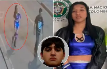 La mujer del disfraz azul que acompañaba a los dos hombres que atacaron a Jaime Esteban Moreno fue identificada como Kleidymar Paola Fernández Sulbarán, de nacionalidad venezolana. FOTOS: Captura de video y cortesía Policía 