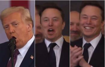 Secuencia de cuando Donald Trump dijo que iba a plantar una bandera de Estados Unidos en Marte y Elon Musk celebró sus palabras. FOTO: Captura de video redes sociales