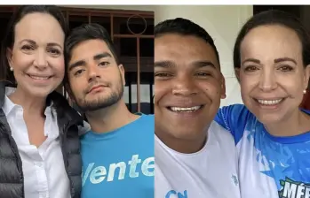 A la izquierda, Maria Corina Machado con Jesús Castillo. A la derecha, Machado con Yones Molina. Foto: Redes Sociales.