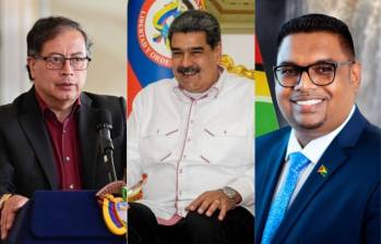 Gustavo Petro, Nicolás Maduro y Mohamed Irfaan Ali. Fotos: AFP - Presidencia de Guyana