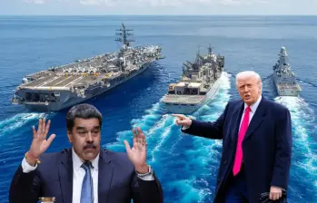 Nicolás Maduro y Donald Trump; de fondo, buques de guerra enviados por Estados Unidos al Pacífico. Fotos: AFP - cortesía U.S. Navy