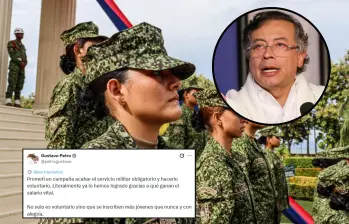 En el mensaje que compartió el mandatario a través de sus redes sociales, aseguró que prometió “en campaña acabar el servicio militar obligatorio y hacerlo voluntario”. FOTO: Colprensa y tomada de X @petrogustavo