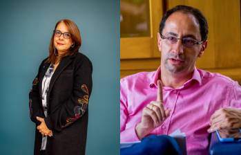 A la izquierda, Nathalia Vélez, a la derecha, José Manuel Restrepo, fórmula vicepresidencial de Abelardo De la Espriella. FOTO: