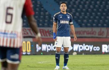 Falcao García en el partido de Millonarios contra Junior, donde después fueron atacados tras salir del estadio Metropolitano. FOTO: MILLONARIOS FC