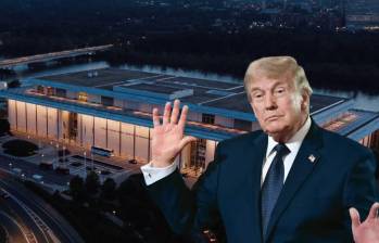 El presidente de Estados Unidos, Donald Trump, y el Kennedy Center, en Washington. Foto: Getty / redes sociales Kennedy Center