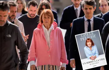 Gisèle Pelicot en su camino al juicio que conmocionó al mundo y al lado la portada en español de su libro. FOTOS Getty y Editorial Lumen.