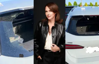 Así quedó el auto donde viajaba Paola Turbay con su familia tras el robo en Europa. Fotos: Colprensa y captura de video Instagram @paolaturbay