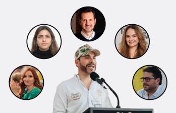 De izquierda a derecha: Clara Lucía Sandoval (Gerente para Bogotá), Valerie Lafaurie (Gerente de las regiones), Carlos Ríos (secretario general de Presidencia), Ana María Cuartas (Gerente de reconstrucción de Risaralda), Jaime Uribe (Gerente nacional del ‘Fondo Milagro’). Foto: Redes sociales.