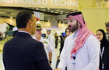 El ministro de Defensa, Pedro Sánchez, durante su participación en la feria internacional DIMDEX 2026 en Doha, Catar. FOTO MinDefensa