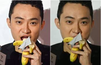 Este es el criptomillonario chino Justin Sun, el empresario que compró y se comió una banana por $6.2 millones de dólares. FOTO: GETTY Y AFP