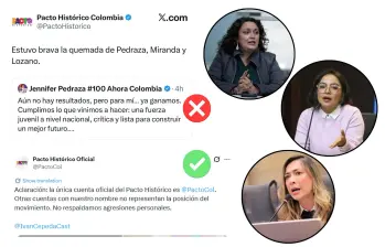 Desde la cuenta falsa atacaron a las candidatas Pedraza, Miranda y Lozano. El Pacto rechazó el mensaje. FOTOS: CAPTURA DE PANTALLA Y COLPRENSA.