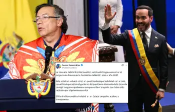 La bancada del Centro Democrático considera que el proyecto de presupuesto presentado por Gustavo Petro debe ser corregido por Abelardo de la Espriella. Fotos: Colprensa, AFP y captura de X@CeDemocratico