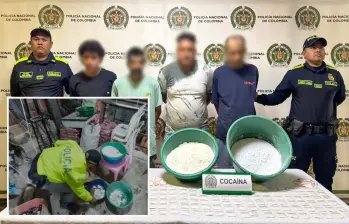 Adelante, parte de la droga incautada. Atrás, los detenidos en la acción policial. FOTO: Cortesía