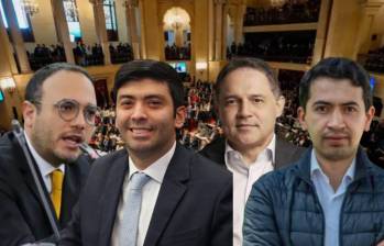 De izquierda a derecha: Alfredo Deluque y Nicolás Barguil, fichas de De la Espriella para Senado y Cámara, y Honorio Henríquez y Daniel Briceño, del Centro Democrático.