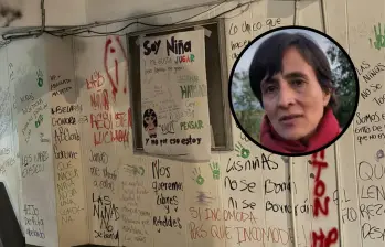 Algunas de las frases que fueron escritas con grafitis o pinturas en la fachada de una sede del ICBF en Bogotá. A la marcha asistió la exministra de Ambiente de Petro, Susana Muhamad. Foto: Redes sociales.