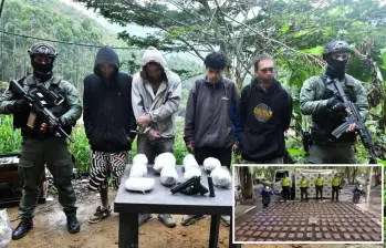 Adelante, la incautación de droga hecha en el Suroeste, atrás, los detenidos en el laboratorio hallado en Barbosa. FOTO: Cortesía