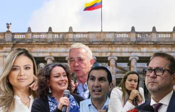 De izquierda a derecha: Lina Garrido (Cambio Radica); Angélica Lozano (Alianza Verde); Álvaro Uribe (Centro Democrático); David Barguil (Partido Conservador); Carolina Corcho (Pacto Histórico) y Lidio García (Partido Liberal). Fotos: Colprensa