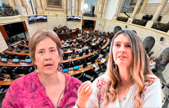 Mientras que Martha Alfonso, dirigente de Fecode (izquierda), reclama que los recursos públicos serán “utilizados de igual manera para privados”, la senadora Paloma Valencia (derecha) defiende que debe haber inversión en educación de calidad. FOTO: CORTESÍA/ARCHIVO