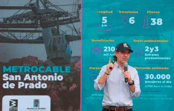 El alcalde de Medellín, Federico Gutiérrez, hizo el anuncio de este nuevo cable, el séptimo en el Valle de Aburrá, en medio de los aplausos de los habitantes que asistieron a este evento. FOTO: MANUEL SALDARRIAGA