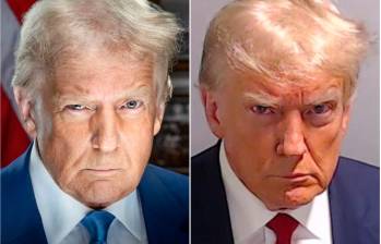 En ambas fotos, el retrato oficial y la reseña policial, el presidente electo tiene la misma expresión. FOTOS: Prensa Donald Trump y tomada de X @realDonaldTrump 