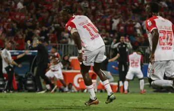 Hugo Rodallega tras anotar el gol de la victoria de Santa Fe ante DIM por la final de la Liga BetPlay 2025-1. FOTO: REDES SOCIALES SANTA FE